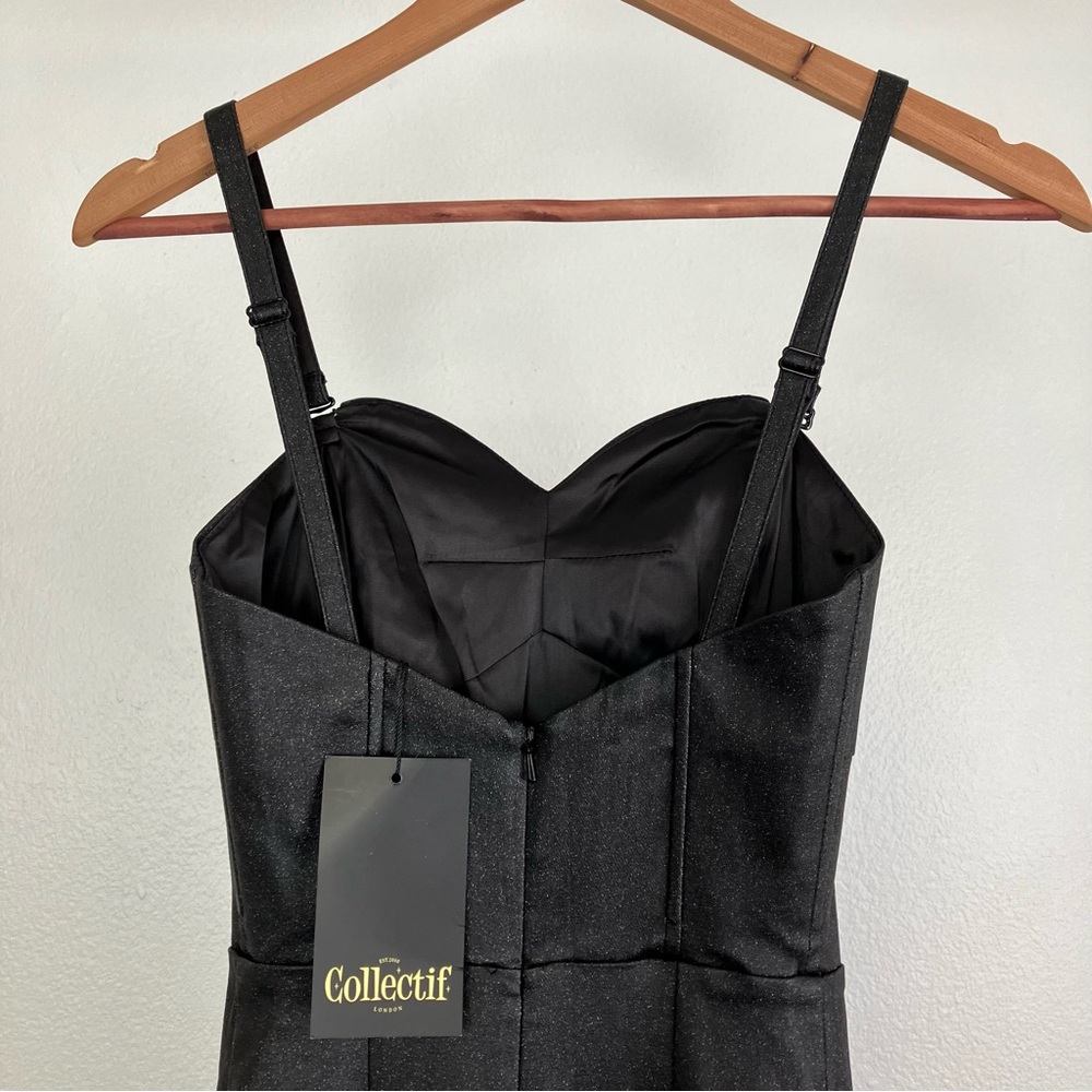 SOLD Collectif Black Glitter Maxi Prom Dress - Leather Look Mermaid Gown XS - Picture 7 of 16
